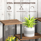 Fir Wood 4 Tier Plant Stand 80cm Wide With Metal Frame - Velmora
