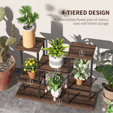 Fir Wood 4 Tier Plant Stand 80cm Wide With Metal Frame - Velmora