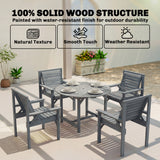 Fir Wood 5 Pieces Round Garden Dining Set With Parasol Hole - Velmora