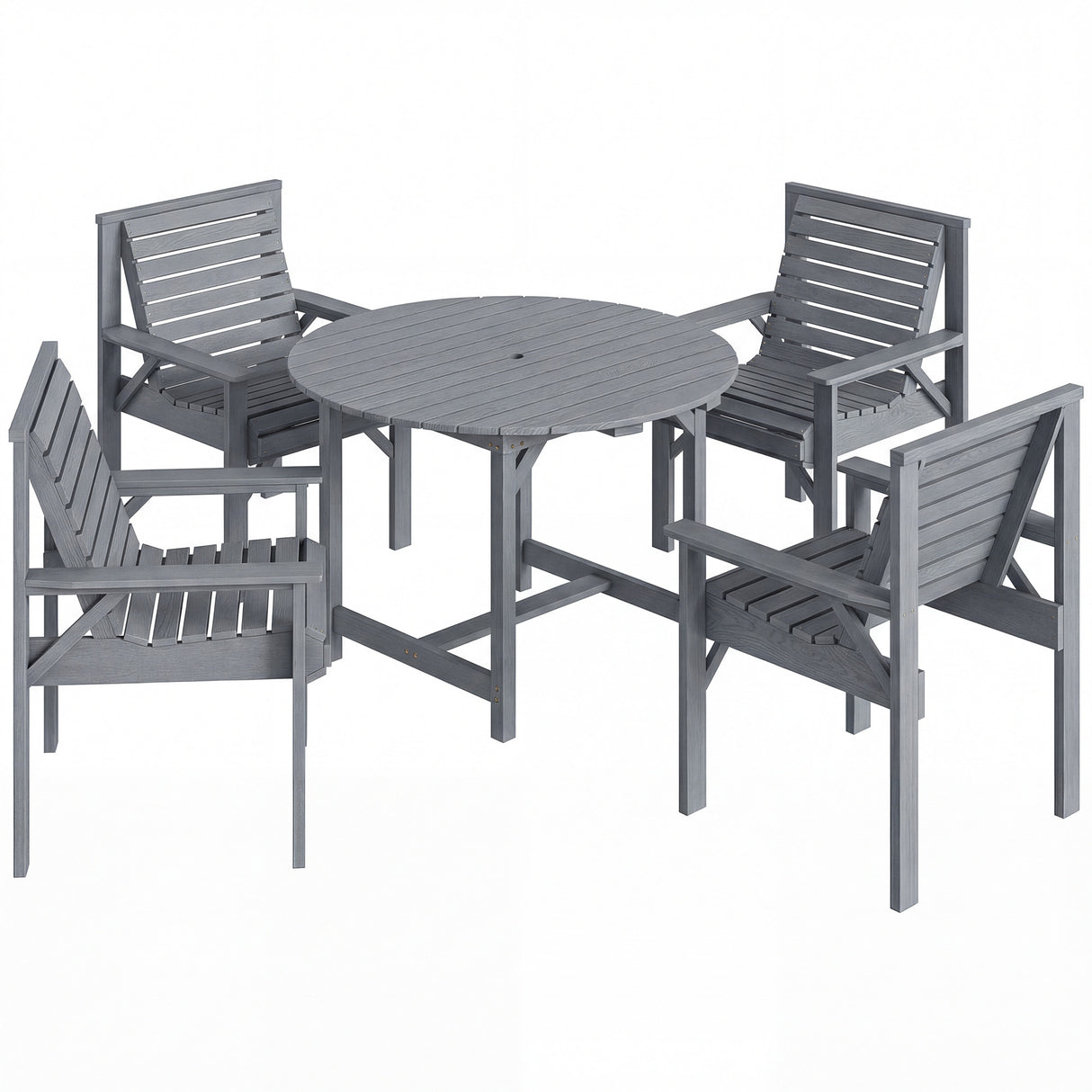 Fir Wood 5 Pieces Round Garden Dining Set With Parasol Hole - Velmora