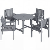 Fir Wood 5 Pieces Round Garden Dining Set With Parasol Hole - Velmora