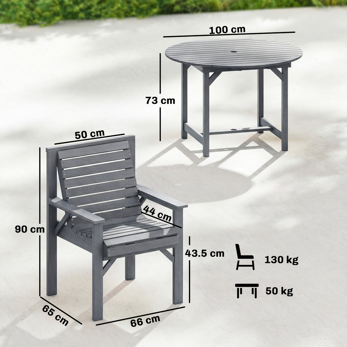 Fir Wood 5 Pieces Round Garden Dining Set With Parasol Hole - Velmora