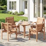 Fir Wood 5 Pieces Round Garden Dining Set With Parasol Hole - Velmora
