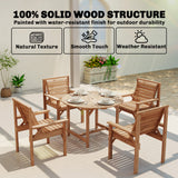 Fir Wood 5 Pieces Round Garden Dining Set With Parasol Hole - Velmora