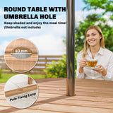 Fir Wood 5 Pieces Round Garden Dining Set With Parasol Hole - Velmora