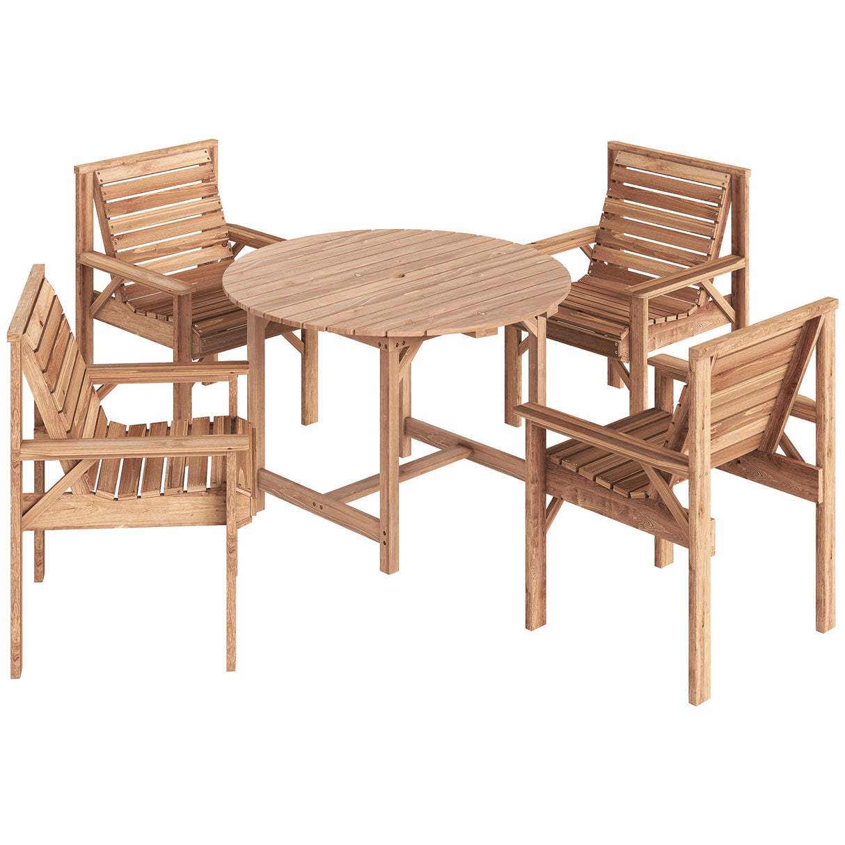Fir Wood 5 Pieces Round Garden Dining Set With Parasol Hole - Velmora