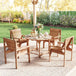 Fir Wood 5 Pieces Round Garden Dining Set With Parasol Hole - Velmora