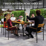 Fir Wood 6 Seater Garden Dining Set With Rectangular Table - Velmora