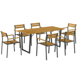 Fir Wood 6 Seater Garden Dining Set With Rectangular Table - Velmora