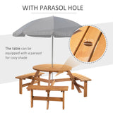 Fir Wood 6 Seater Round Garden Dining Set With Matching Bench - Velmora