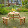 Fir Wood 6 Seater Round Garden Dining Set With Matching Bench - Velmora