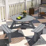 Fir Wood 6 Seater Round Garden Dining Set With Matching Bench - Velmora
