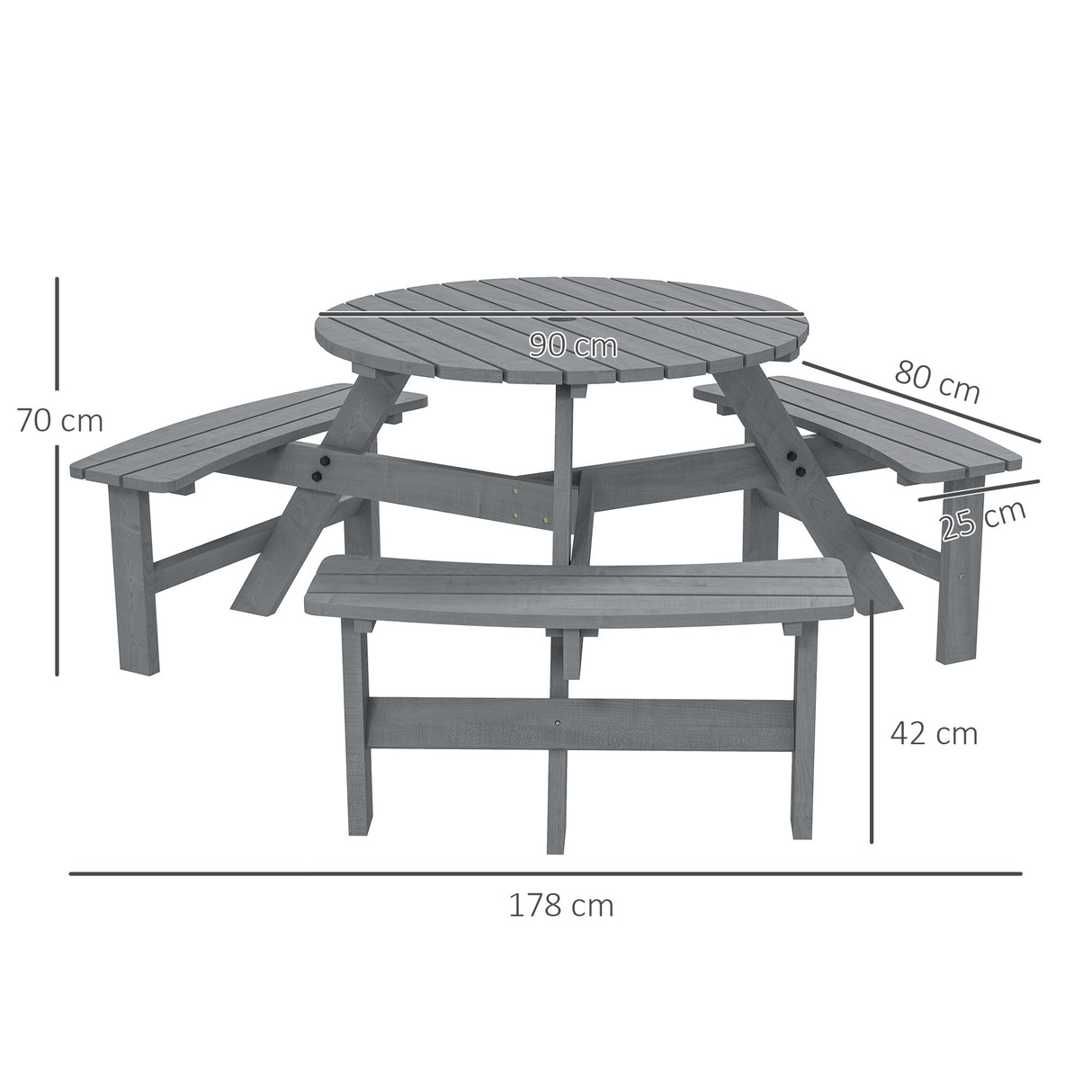 Fir Wood 6 Seater Round Garden Dining Set With Matching Bench - Velmora
