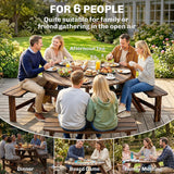 Fir Wood 6 Seater Round Garden Dining Set With Matching Bench - Velmora