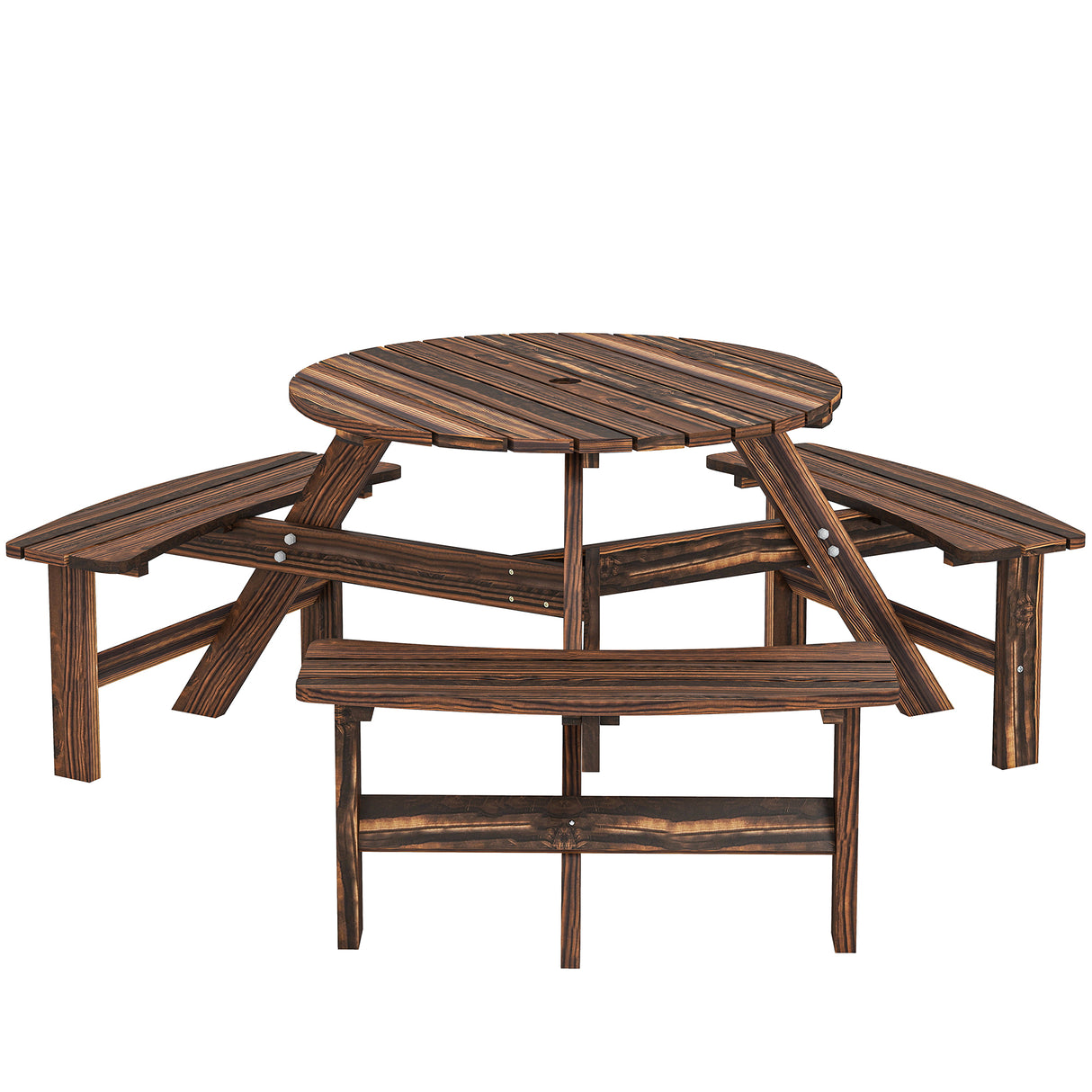 Fir Wood 6 Seater Round Garden Dining Set With Matching Bench - Velmora