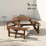 Fir Wood 6 Seater Round Garden Dining Set With Matching Bench - Velmora