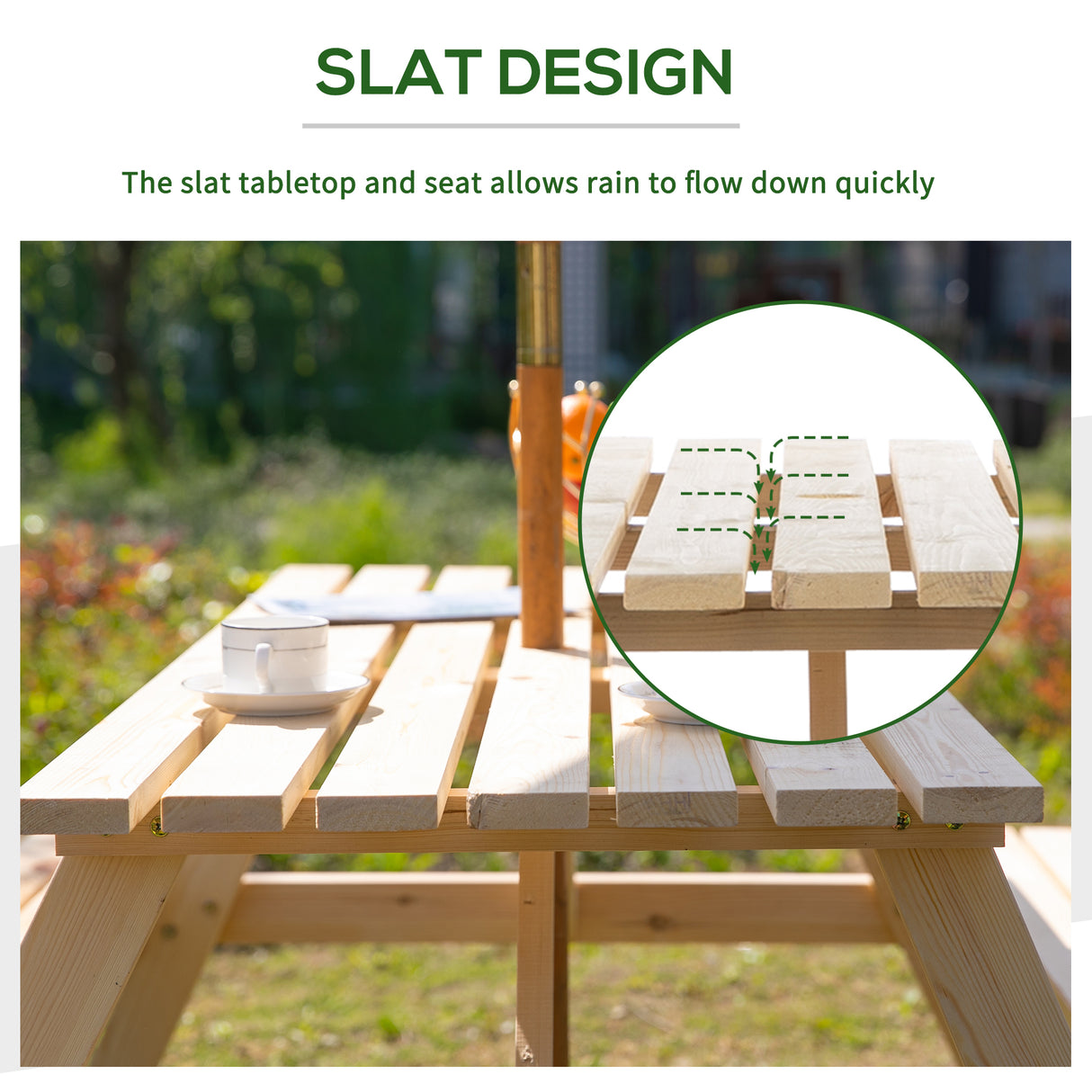 Fir Wood 6 Seater Wooden Picnic Garden Dining Set With 2 Benches - Velmora