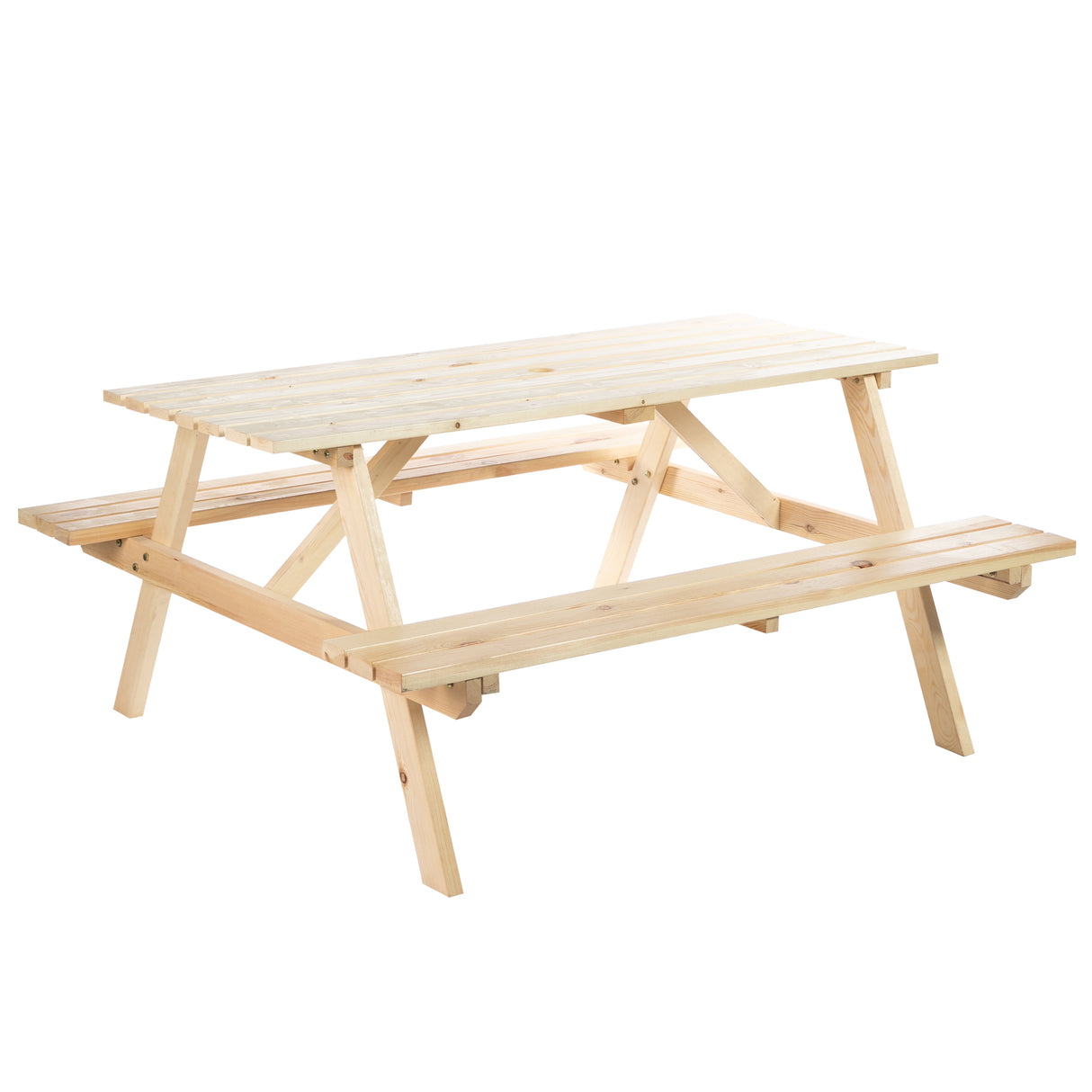 Fir Wood 6 Seater Wooden Picnic Garden Dining Set With 2 Benches - Velmora