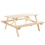 Fir Wood 6 Seater Wooden Picnic Garden Dining Set With 2 Benches - Velmora