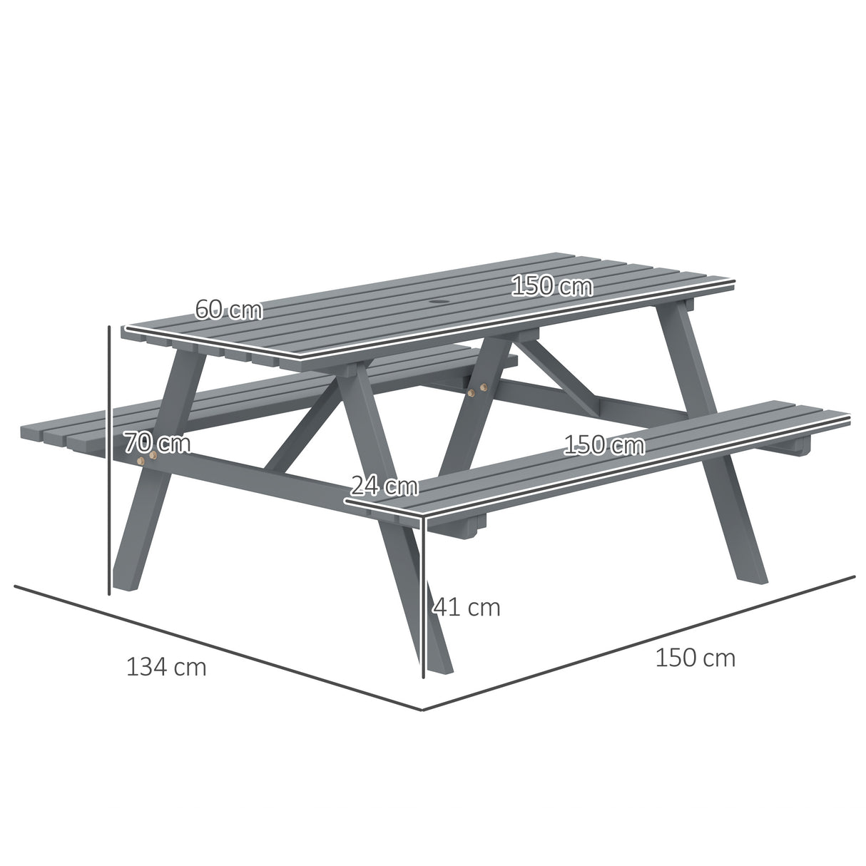 Fir Wood 6 Seater Wooden Picnic Garden Dining Set With 2 Benches - Velmora