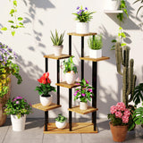 Fir Wood 7 Tier Plant Stand 87cm Wide With Metal Frame - Velmora