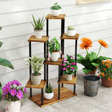 Fir Wood 7 Tier Plant Stand 87cm Wide With Metal Frame - Velmora