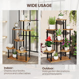 Fir Wood 7 Tier Plant Stand 87cm Wide With Metal Frame - Velmora