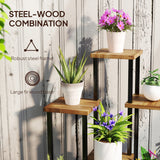 Fir Wood 7 Tier Plant Stand 87cm Wide With Metal Frame - Velmora
