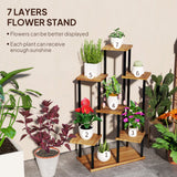 Fir Wood 7 Tier Plant Stand 87cm Wide With Metal Frame - Velmora