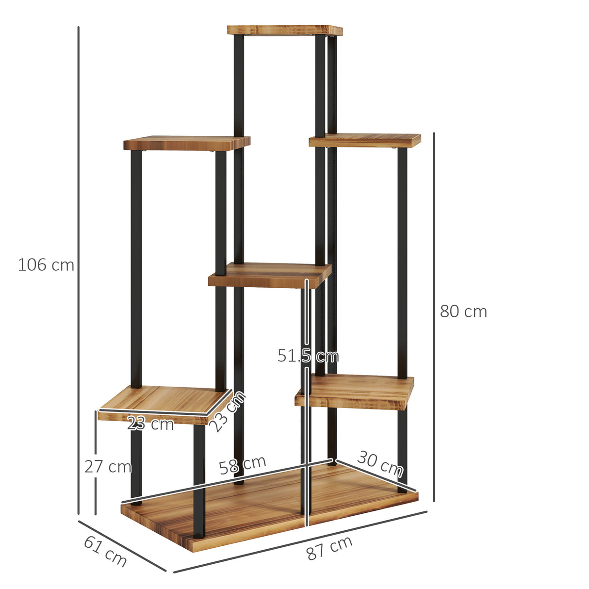 Fir Wood 7 Tier Plant Stand 87cm Wide With Metal Frame - Velmora