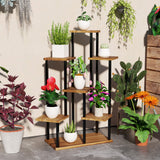 Fir Wood 7 Tier Plant Stand 87cm Wide With Metal Frame - Velmora