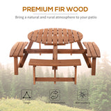 Fir Wood 8 Seater Wooden Picnic Garden Dining Set With Round Table - Velmora