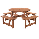 Fir Wood 8 Seater Wooden Picnic Garden Dining Set With Round Table - Velmora