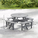 Fir Wood 8 Seater Wooden Picnic Garden Dining Set With Round Table - Velmora