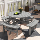 Fir Wood 8 Seater Wooden Picnic Garden Dining Set With Round Table - Velmora