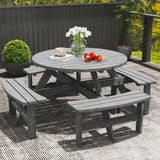 Fir Wood 8 Seater Wooden Picnic Garden Dining Set With Round Table - Velmora
