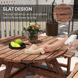 Fir Wood 8 Seater Wooden Picnic Garden Dining Set With Round Table - Velmora