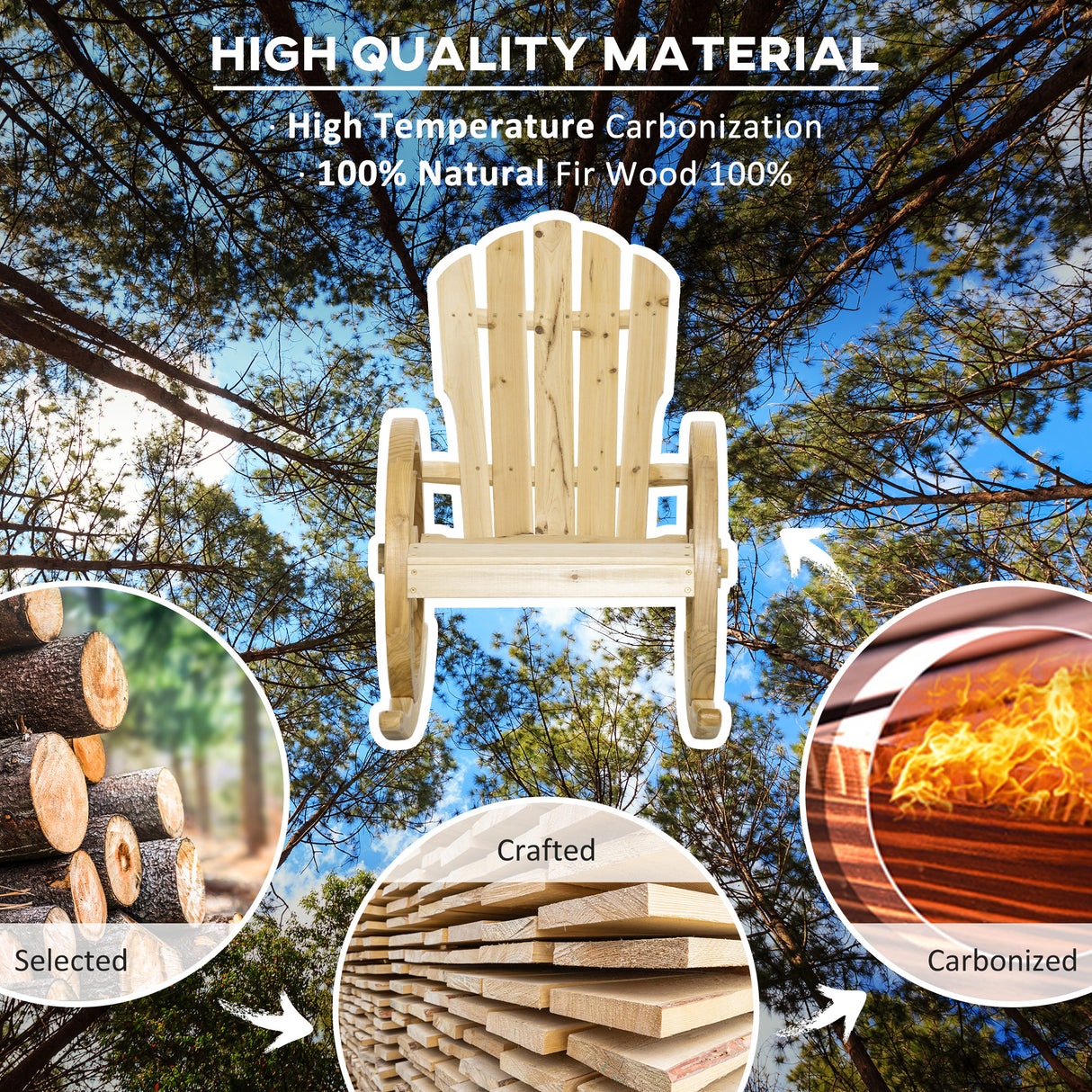 Fir Wood Adirondack Reclining Rocking Armchair - Velmora