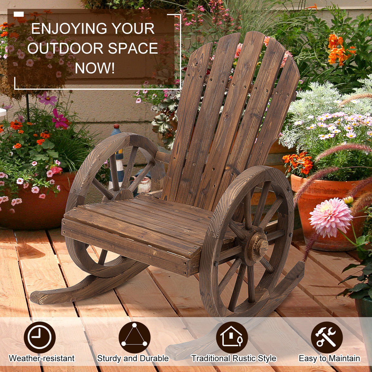 Fir Wood Adirondack Rocking Reclining Garden Armchair - Velmora