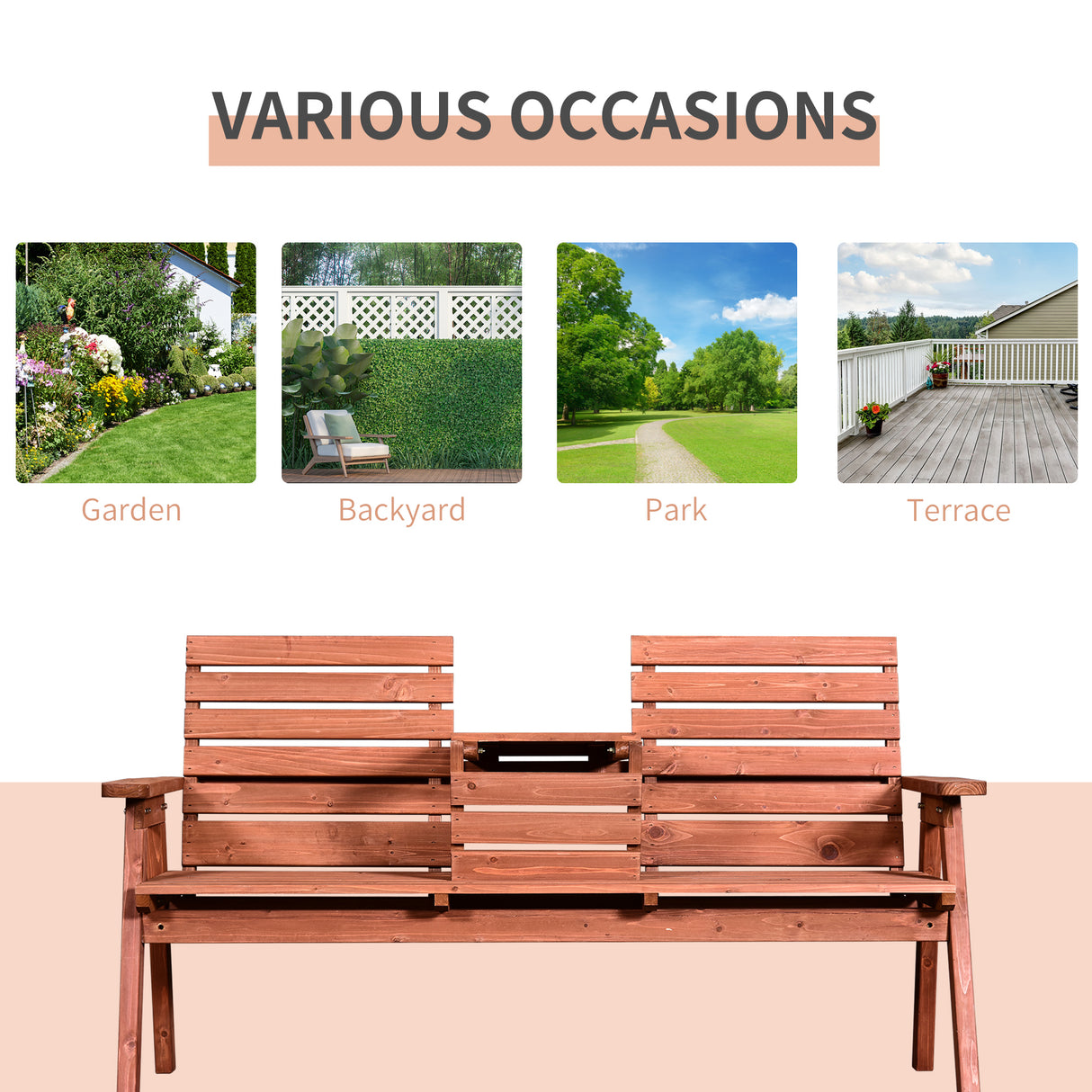 Fir Wood Convertible 2 to 3 Seater Outdoor Garden Bench - Velmora