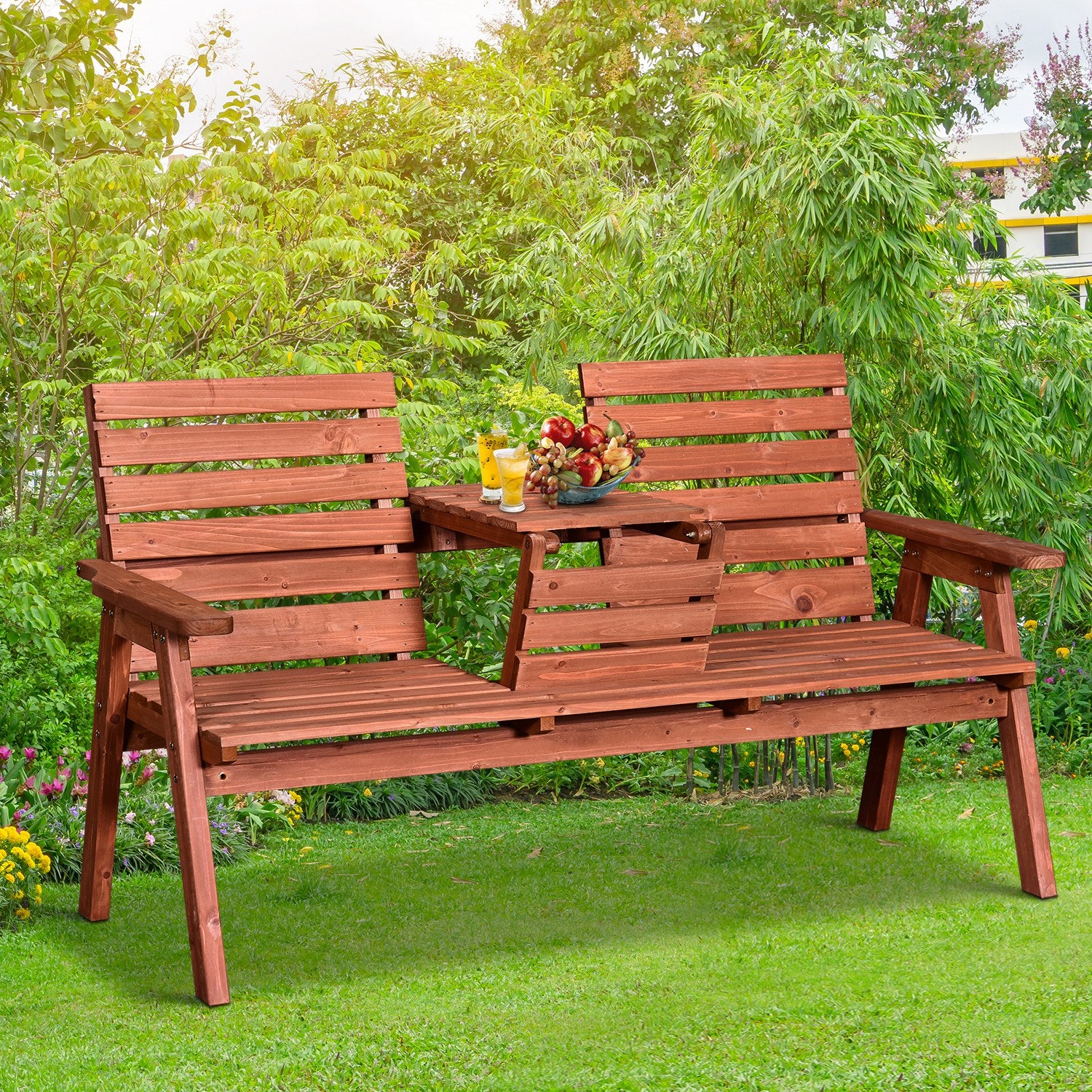 Fir Wood Convertible 2 to 3 Seater Outdoor Garden Bench - Velmora