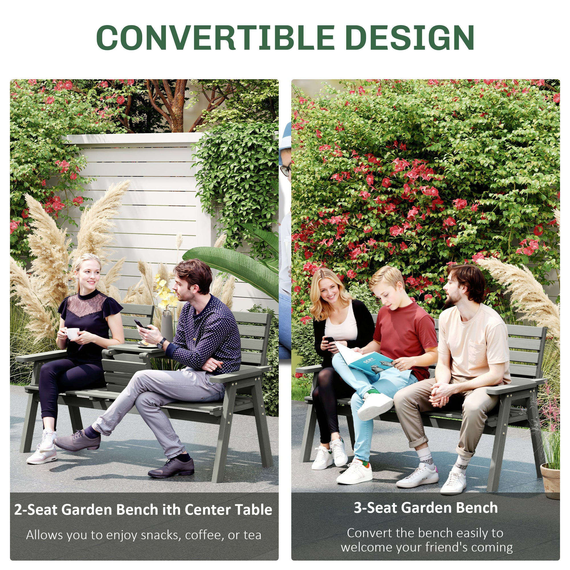 Fir Wood Convertible 2 to 3 Seater Outdoor Garden Bench - Velmora
