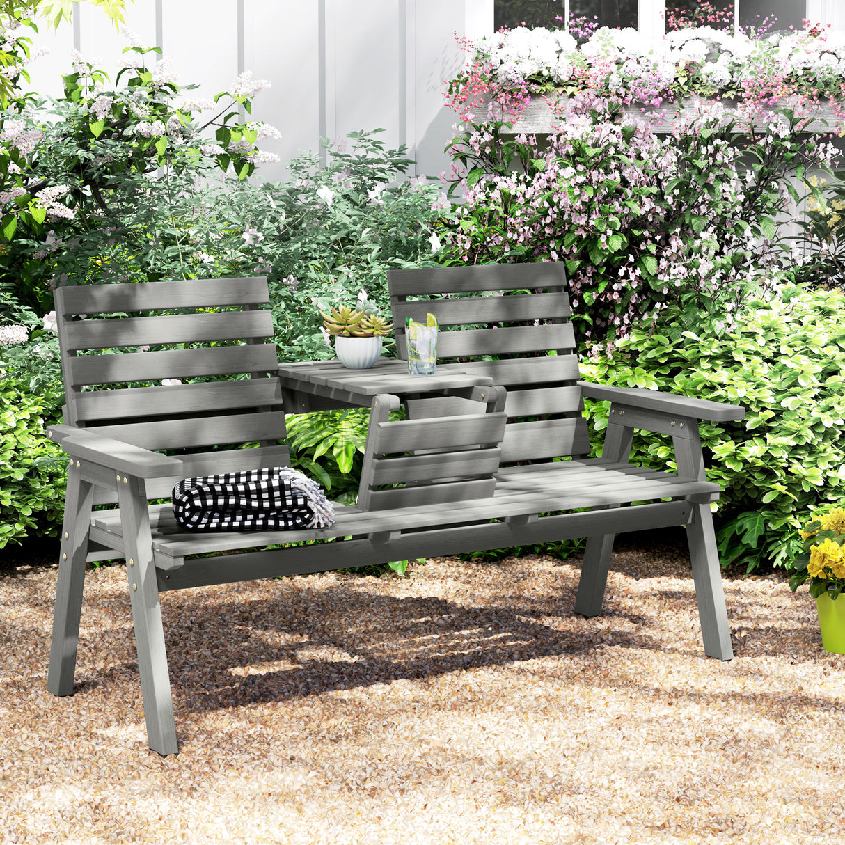 Fir Wood Convertible 2 to 3 Seater Outdoor Garden Bench - Velmora