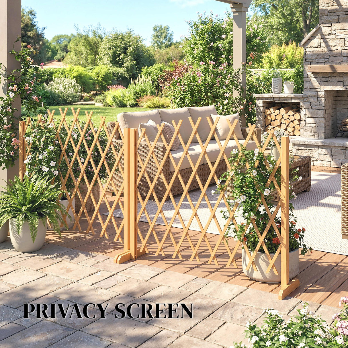 Fir Wood Expanding Garden Fence Panels 180cm Wide in Set Of 2 - Velmora