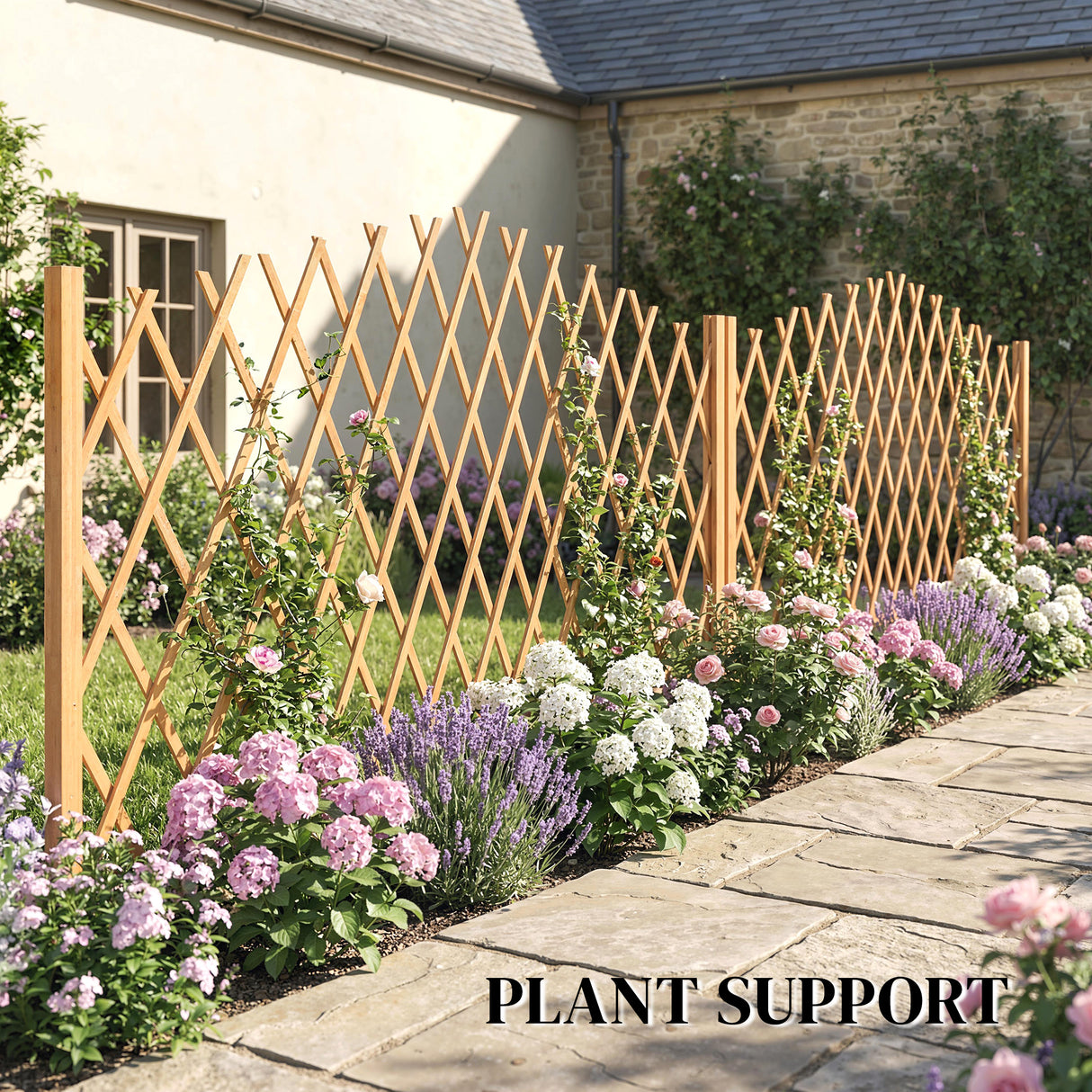 Fir Wood Expanding Garden Fence Panels 180cm Wide in Set Of 2 - Velmora