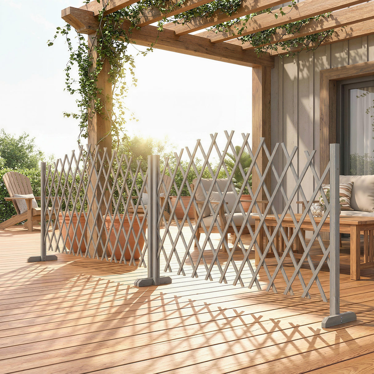 Fir Wood Expanding Garden Fence Panels 180cm Wide in Set Of 2 - Velmora