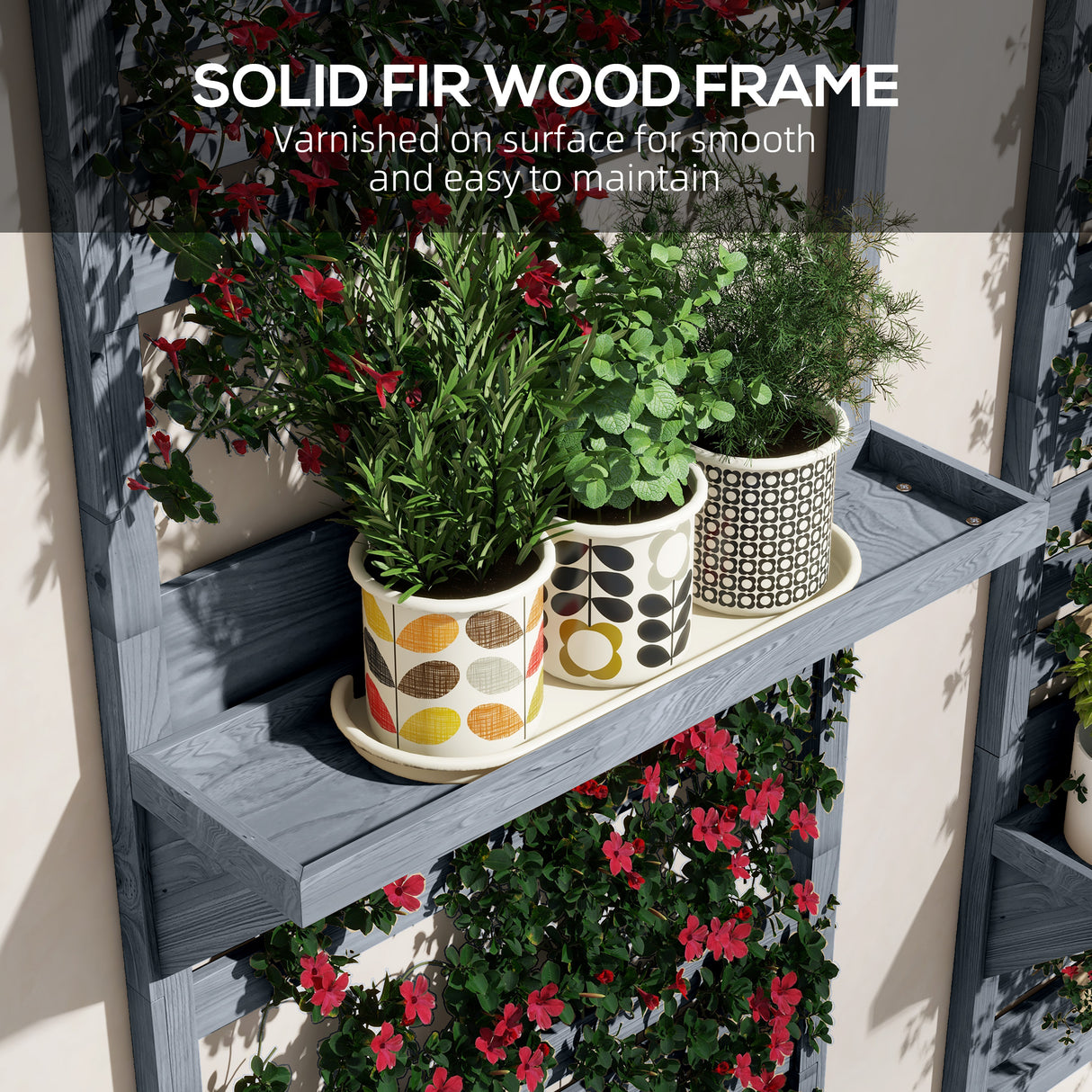 Fir Wood Flower Stand With Shelves 60cm Wide in Set Of 2 - Velmora