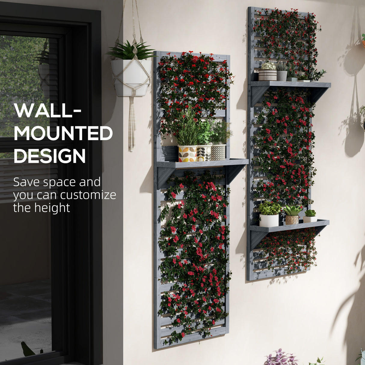 Fir Wood Flower Stand With Shelves 60cm Wide in Set Of 2 - Velmora