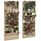 Fir Wood Flower Stand With Shelves 60cm Wide in Set Of 2 - Velmora