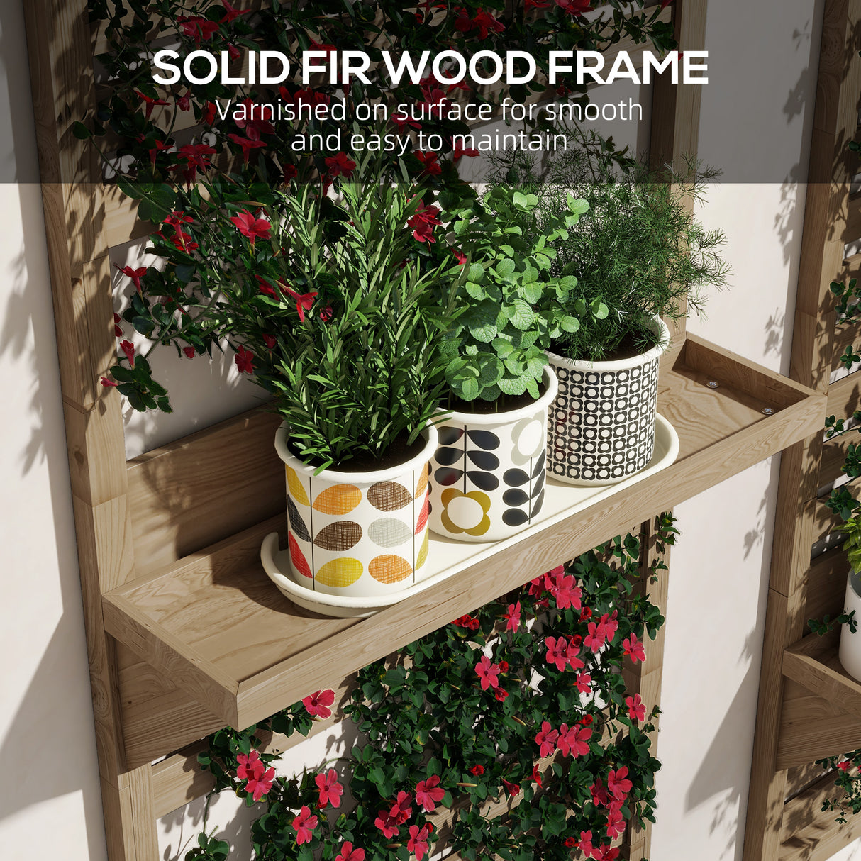 Fir Wood Flower Stand With Shelves 60cm Wide in Set Of 2 - Velmora